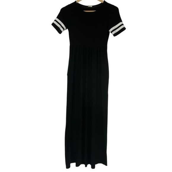 Emberley knit black maxi dress with white striped short sleeves, sz XS - Picture 1 of 8